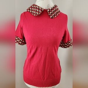 🎄LOFT shorts sleeve knit top with decorative collar in M